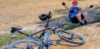 Jeremy Whish Cycling on the  tour with redspokes